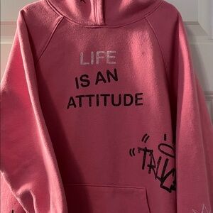 Pink LIFE IS ART LIFE IS AN ATTITUDE girl’s 7/8 Hoodie